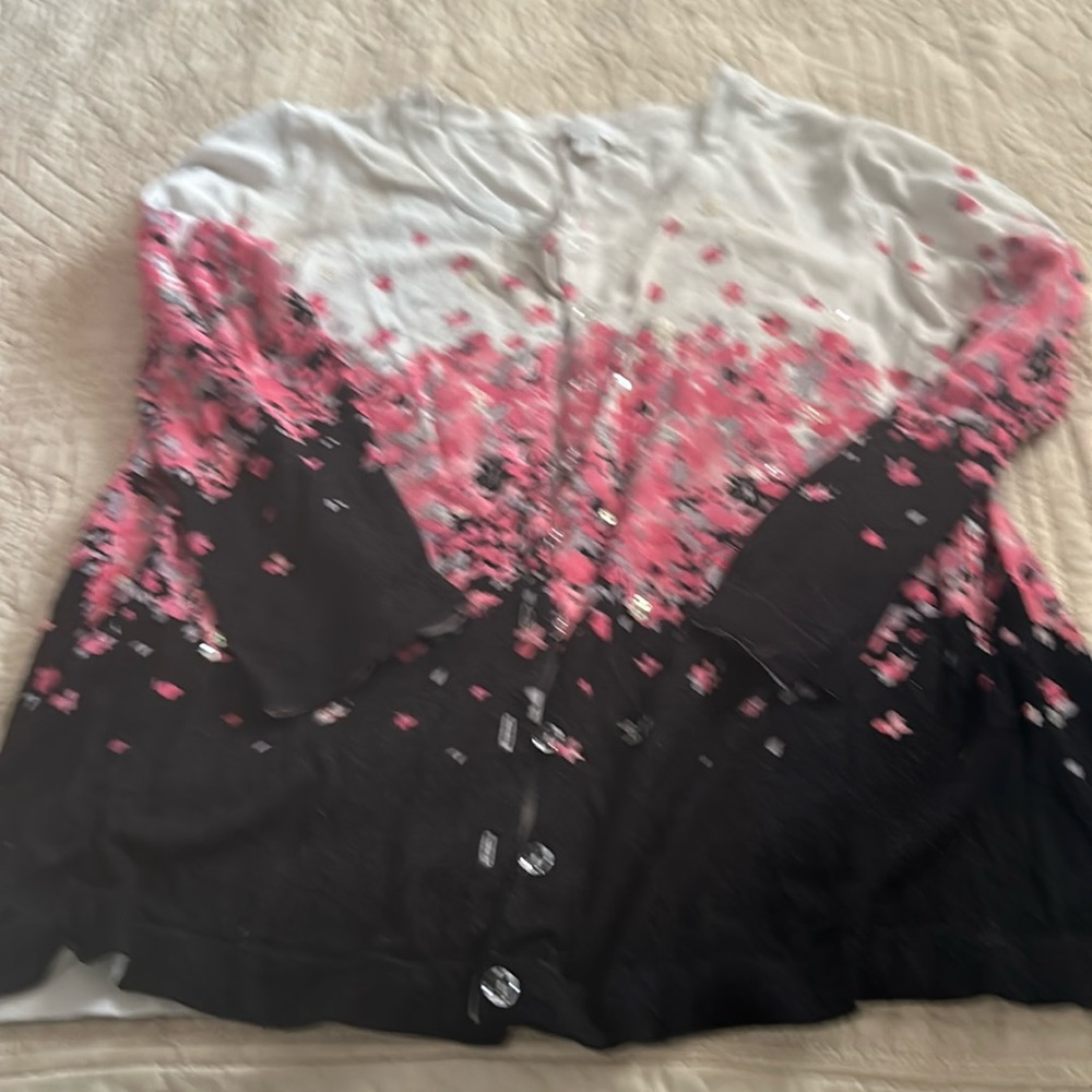 Women’s floral print rayon/ nylon blend cardigan